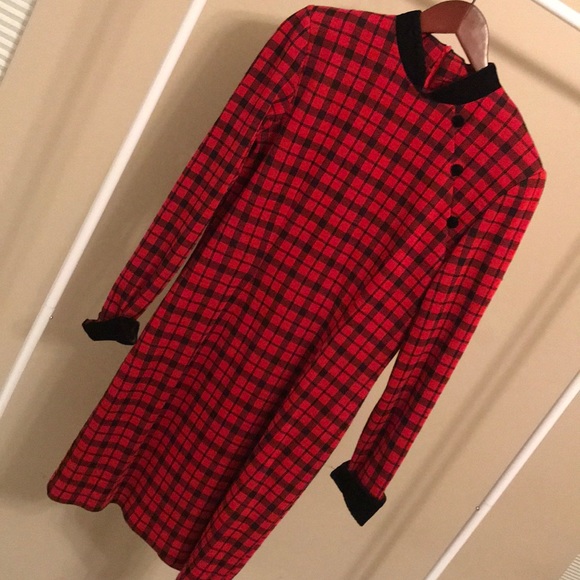 red plaid shift dress